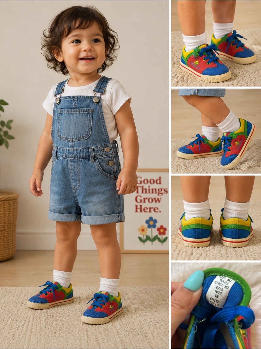 Vintage Baby Deer Rainbow Toddler Sneakers 90s Primary Color Canvas Shoes Size 3